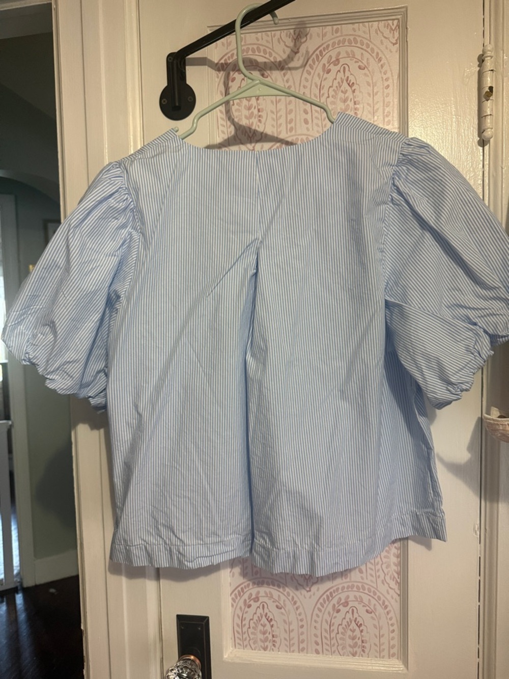 Kate Spade New York Light Blue Striped Bow Front Puff Sleeve Blouse - Picture 2 of 2